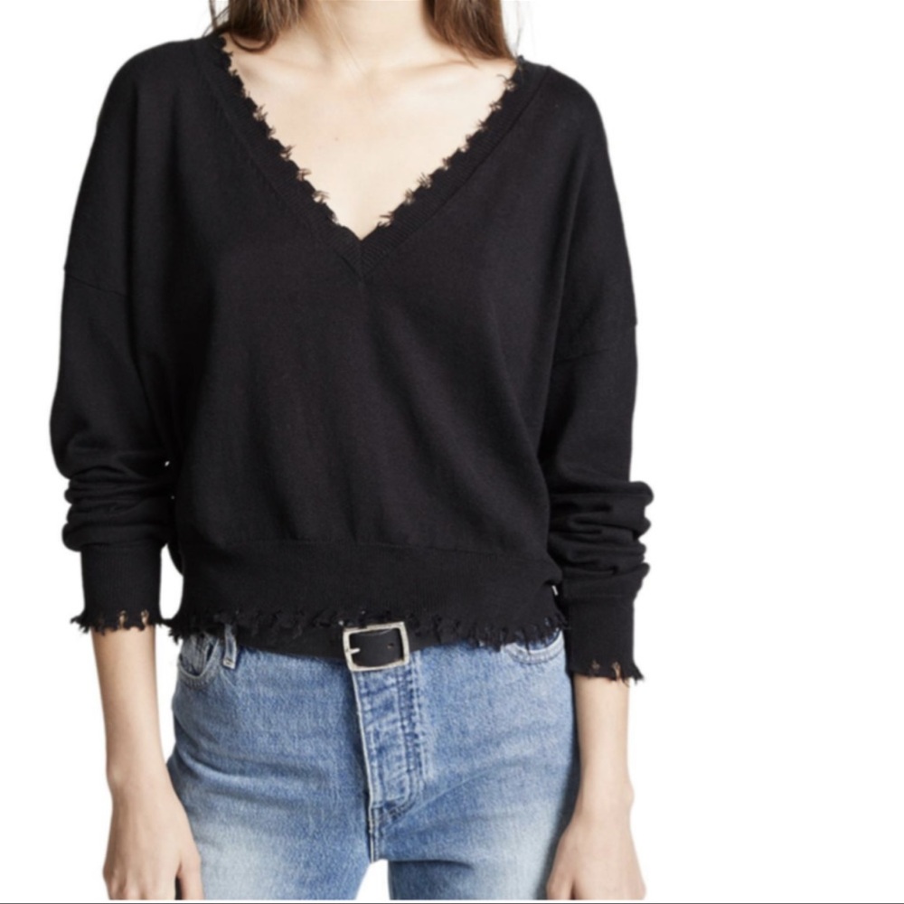 NATION LTD Black V Neck Distressed Sweater Small
